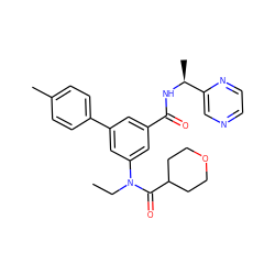 CCN(C(=O)C1CCOCC1)c1cc(C(=O)N[C@@H](C)c2cnccn2)cc(-c2ccc(C)cc2)c1 ZINC000144142614