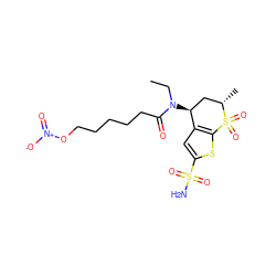 CCN(C(=O)CCCCCO[N+](=O)[O-])[C@H]1C[C@H](C)S(=O)(=O)c2sc(S(N)(=O)=O)cc21 ZINC000045259054