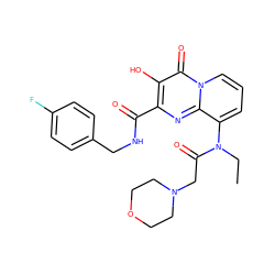 CCN(C(=O)CN1CCOCC1)c1cccn2c(=O)c(O)c(C(=O)NCc3ccc(F)cc3)nc12 ZINC000040954393