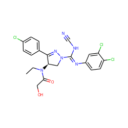 CCN(C(=O)CO)[C@@H]1CN(/C(=N/c2ccc(Cl)c(Cl)c2)NC#N)N=C1c1ccc(Cl)cc1 ZINC000038245936