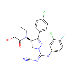 CCN(C(=O)CO)[C@@H]1CN(C(=NC#N)Nc2ccc(F)c(Cl)c2)N=C1c1ccc(Cl)cc1 ZINC000653889522