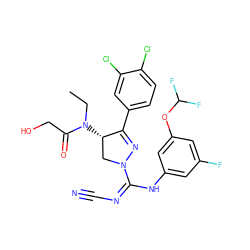 CCN(C(=O)CO)[C@H]1CN(C(=NC#N)Nc2cc(F)cc(OC(F)F)c2)N=C1c1ccc(Cl)c(Cl)c1 ZINC000653864026