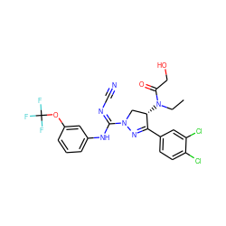 CCN(C(=O)CO)[C@H]1CN(C(=NC#N)Nc2cccc(OC(F)(F)F)c2)N=C1c1ccc(Cl)c(Cl)c1 ZINC000653861135