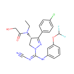 CCN(C(=O)CO)[C@H]1CN(C(=NC#N)Nc2cccc(OC(F)F)c2)N=C1c1ccc(Cl)cc1 ZINC000584905771