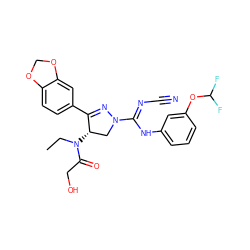 CCN(C(=O)CO)[C@H]1CN(C(=NC#N)Nc2cccc(OC(F)F)c2)N=C1c1ccc2c(c1)OCO2 ZINC000653861176