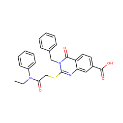 CCN(C(=O)CSc1nc2cc(C(=O)O)ccc2c(=O)n1Cc1ccccc1)c1ccccc1 ZINC000003358697