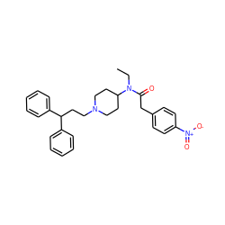 CCN(C(=O)Cc1ccc([N+](=O)[O-])cc1)C1CCN(CCC(c2ccccc2)c2ccccc2)CC1 ZINC000028339526