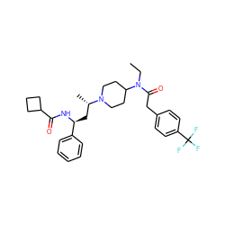 CCN(C(=O)Cc1ccc(C(F)(F)F)cc1)C1CCN([C@@H](C)C[C@H](NC(=O)C2CCC2)c2ccccc2)CC1 ZINC000044352437