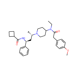 CCN(C(=O)Cc1ccc(OC)cc1)C1CCN([C@@H](C)C[C@H](NC(=O)C2CCC2)c2ccccc2)CC1 ZINC000040863782