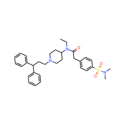 CCN(C(=O)Cc1ccc(S(=O)(=O)N(C)C)cc1)C1CCN(CCC(c2ccccc2)c2ccccc2)CC1 ZINC000028336646