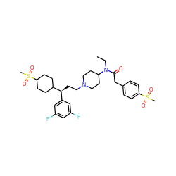 CCN(C(=O)Cc1ccc(S(C)(=O)=O)cc1)C1CCN(CC[C@@H](c2cc(F)cc(F)c2)C2CCC(S(C)(=O)=O)CC2)CC1 ZINC000095579837