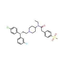 CCN(C(=O)Cc1ccc(S(C)(=O)=O)cc1)C1CCN(CC[C@@H](c2ccc(Cl)cc2)c2cccc(F)c2)CC1 ZINC000028528266