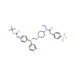 CCN(C(=O)Cc1ccc(S(C)(=O)=O)cc1)C1CCN(CC[C@@H](c2ccc(NC(=O)OC(C)(C)C)cc2)c2cccc(F)c2)CC1 ZINC000095607716