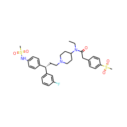 CCN(C(=O)Cc1ccc(S(C)(=O)=O)cc1)C1CCN(CC[C@@H](c2ccc(NS(C)(=O)=O)cc2)c2cccc(F)c2)CC1 ZINC000003916176