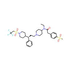 CCN(C(=O)Cc1ccc(S(C)(=O)=O)cc1)C1CCN(CC[C@@H](c2ccccc2)C2CCN(S(=O)(=O)CC(F)(F)F)CC2)CC1 ZINC000084581460