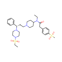 CCN(C(=O)Cc1ccc(S(C)(=O)=O)cc1)C1CCN(CC[C@@H](c2ccccc2)N2CCN(S(=O)(=O)CC)CC2)CC1 ZINC000073292357