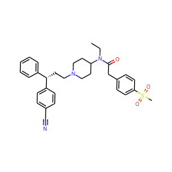 CCN(C(=O)Cc1ccc(S(C)(=O)=O)cc1)C1CCN(CC[C@@H](c2ccccc2)c2ccc(C#N)cc2)CC1 ZINC000028527480