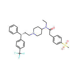 CCN(C(=O)Cc1ccc(S(C)(=O)=O)cc1)C1CCN(CC[C@@H](c2ccccc2)c2ccc(C(F)(F)F)cc2)CC1 ZINC000028528479