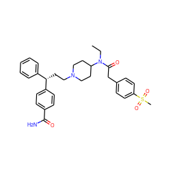 CCN(C(=O)Cc1ccc(S(C)(=O)=O)cc1)C1CCN(CC[C@@H](c2ccccc2)c2ccc(C(N)=O)cc2)CC1 ZINC000028528574