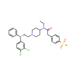 CCN(C(=O)Cc1ccc(S(C)(=O)=O)cc1)C1CCN(CC[C@@H](c2ccccc2)c2ccc(Cl)c(Cl)c2)CC1 ZINC000028527322