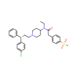 CCN(C(=O)Cc1ccc(S(C)(=O)=O)cc1)C1CCN(CC[C@@H](c2ccccc2)c2ccc(Cl)cc2)CC1 ZINC000028527837