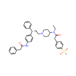 CCN(C(=O)Cc1ccc(S(C)(=O)=O)cc1)C1CCN(CC[C@@H](c2ccccc2)c2ccc(NC(=O)Cc3ccccc3)cc2)CC1 ZINC000028529020