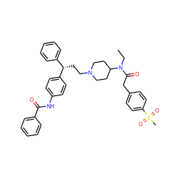 CCN(C(=O)Cc1ccc(S(C)(=O)=O)cc1)C1CCN(CC[C@@H](c2ccccc2)c2ccc(NC(=O)c3ccccc3)cc2)CC1 ZINC000028529024