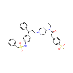 CCN(C(=O)Cc1ccc(S(C)(=O)=O)cc1)C1CCN(CC[C@@H](c2ccccc2)c2ccc(NS(=O)(=O)Cc3ccccc3)cc2)CC1 ZINC000028528382