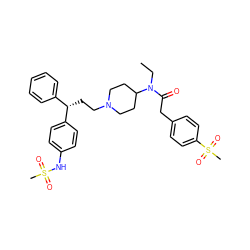 CCN(C(=O)Cc1ccc(S(C)(=O)=O)cc1)C1CCN(CC[C@@H](c2ccccc2)c2ccc(NS(C)(=O)=O)cc2)CC1 ZINC000084611186