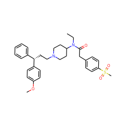 CCN(C(=O)Cc1ccc(S(C)(=O)=O)cc1)C1CCN(CC[C@@H](c2ccccc2)c2ccc(OC)cc2)CC1 ZINC000028528365