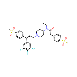 CCN(C(=O)Cc1ccc(S(C)(=O)=O)cc1)C1CCN(CC[C@H](c2ccc(S(C)(=O)=O)cc2)c2cc(F)c(F)c(F)c2)CC1 ZINC000049938378