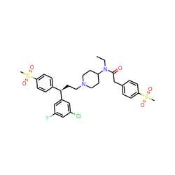 CCN(C(=O)Cc1ccc(S(C)(=O)=O)cc1)C1CCN(CC[C@H](c2ccc(S(C)(=O)=O)cc2)c2cc(F)cc(Cl)c2)CC1 ZINC000049778386