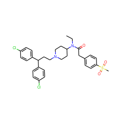 CCN(C(=O)Cc1ccc(S(C)(=O)=O)cc1)C1CCN(CCC(c2ccc(Cl)cc2)c2ccc(Cl)cc2)CC1 ZINC000028528978