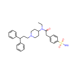 CCN(C(=O)Cc1ccc(S(N)(=O)=O)cc1)C1CCN(CCC(c2ccccc2)c2ccccc2)CC1 ZINC000028336273