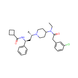 CCN(C(=O)Cc1cccc(Cl)c1)C1CCN([C@@H](C)C[C@H](NC(=O)C2CCC2)c2ccccc2)CC1 ZINC000040380040