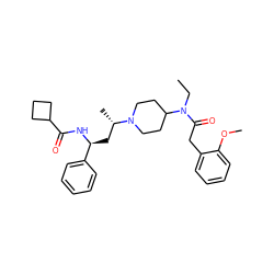 CCN(C(=O)Cc1ccccc1OC)C1CCN([C@@H](C)C[C@H](NC(=O)C2CCC2)c2ccccc2)CC1 ZINC000040390902