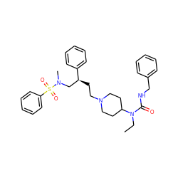 CCN(C(=O)NCc1ccccc1)C1CCN(CC[C@@H](CN(C)S(=O)(=O)c2ccccc2)c2ccccc2)CC1 ZINC000103196172