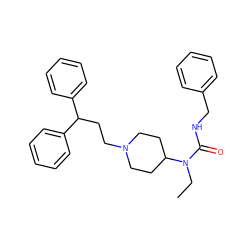 CCN(C(=O)NCc1ccccc1)C1CCN(CCC(c2ccccc2)c2ccccc2)CC1 ZINC000028333287