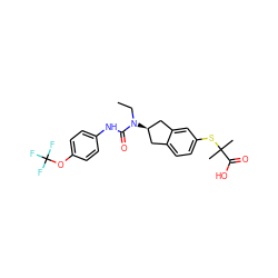 CCN(C(=O)Nc1ccc(OC(F)(F)F)cc1)[C@@H]1Cc2ccc(SC(C)(C)C(=O)O)cc2C1 ZINC000028971916