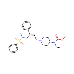 CCN(C(=O)OC)C1CCN(CC[C@H](CN(C)S(=O)(=O)c2ccccc2)c2ccccc2)CC1 ZINC000026504173