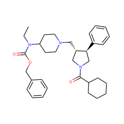 CCN(C(=O)OCc1ccccc1)C1CCN(C[C@H]2CN(C(=O)C3CCCCC3)C[C@@H]2c2ccccc2)CC1 ZINC000006182984