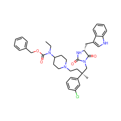 CCN(C(=O)OCc1ccccc1)C1CCN(CC[C@@](C)(CN2C(=O)N[C@H](Cc3c[nH]c4ccccc34)C2=O)c2cccc(Cl)c2)CC1 ZINC000026835867