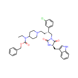 CCN(C(=O)OCc1ccccc1)C1CCN(CC[C@@H](CN2C(=O)N[C@H](Cc3c[nH]c4ccccc34)C2=O)c2cccc(Cl)c2)CC1 ZINC000026843046