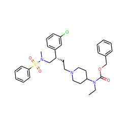 CCN(C(=O)OCc1ccccc1)C1CCN(CC[C@H](CN(C)S(=O)(=O)c2ccccc2)c2cccc(Cl)c2)CC1 ZINC000026494291