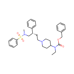 CCN(C(=O)OCc1ccccc1)C1CCN(CC[C@H](CN(C)S(=O)(=O)c2ccccc2)c2ccccc2)CC1 ZINC000026567668