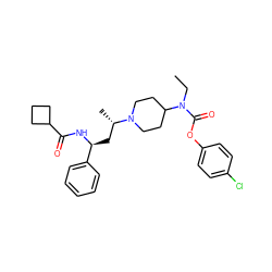 CCN(C(=O)Oc1ccc(Cl)cc1)C1CCN([C@@H](C)C[C@H](NC(=O)C2CCC2)c2ccccc2)CC1 ZINC000040865897