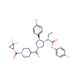 CCN(C(=O)Oc1ccc(F)cc1)[C@@H]1CN(C(=O)C2CCN(C(=O)[C@@H]3CC3(F)F)CC2)C[C@H]1c1ccc(Cl)cc1 ZINC000117713640