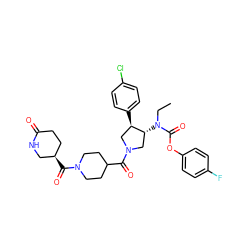 CCN(C(=O)Oc1ccc(F)cc1)[C@@H]1CN(C(=O)C2CCN(C(=O)[C@@H]3CCC(=O)NC3)CC2)C[C@H]1c1ccc(Cl)cc1 ZINC000117709492