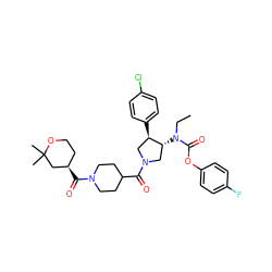 CCN(C(=O)Oc1ccc(F)cc1)[C@@H]1CN(C(=O)C2CCN(C(=O)[C@@H]3CCOC(C)(C)C3)CC2)C[C@H]1c1ccc(Cl)cc1 ZINC000117709621