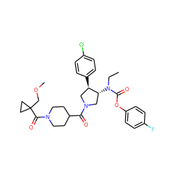 CCN(C(=O)Oc1ccc(F)cc1)[C@@H]1CN(C(=O)C2CCN(C(=O)C3(COC)CC3)CC2)C[C@H]1c1ccc(Cl)cc1 ZINC000117711068